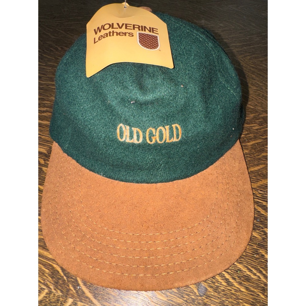 Vintage 90s Old Gold Cigarettes Wool Suede Brim Leather Strapback Hat USA NWT
